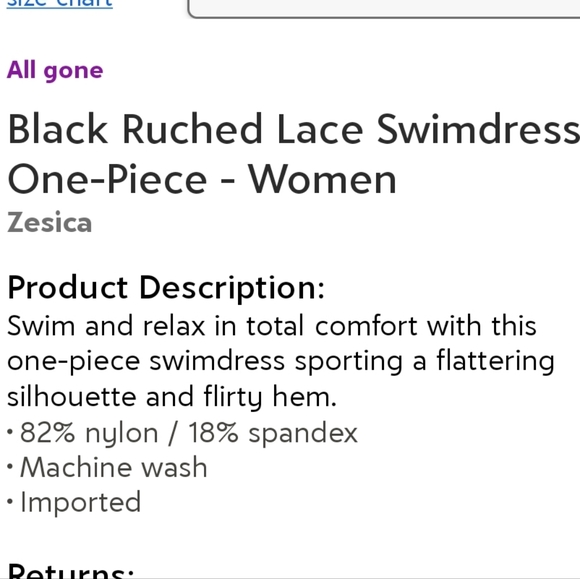 Nwot Zesica SWIMDRESS! - Picture 3 of 9